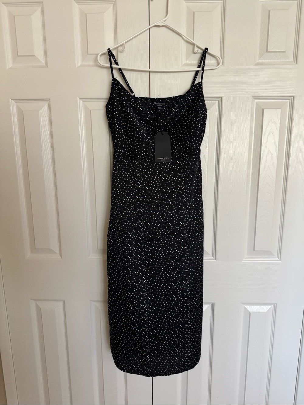 Brave Soul Black and White Polka Dot Midi Slip Dress